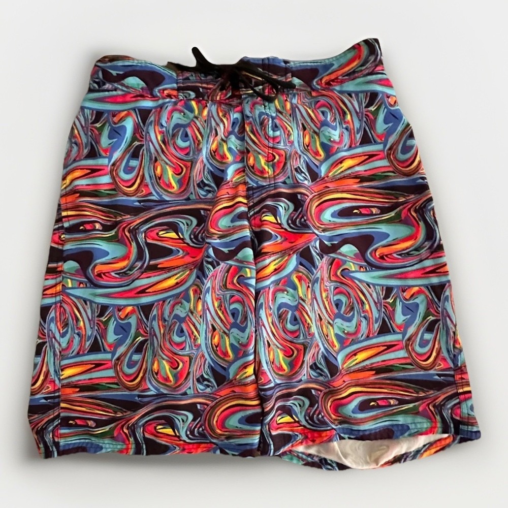 Hreski Swim Trunks Mens 32 Multicolor Psychedelic Print 9 Inseam Lined‎ Beach